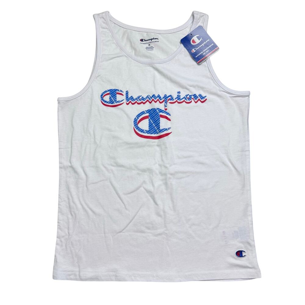Champion Lightweight Tank Top Boys Size Medium Youth White Logo Sleeveless